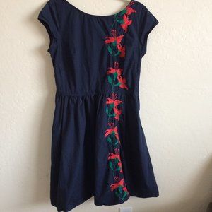 eShakti Navy Blue Embroidered Floral Dress Women's Size XL